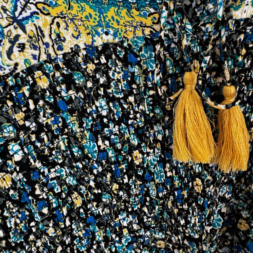 NWT One World Knee-Length Boho Floral Dress Tassels Smocking Women’s L - Picture 5 of 11